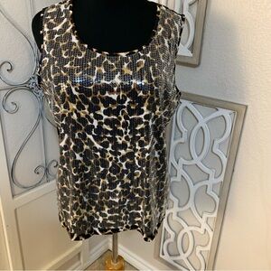 Joan Rivers sparkly sequins leopards print front , tank , shirt blouse, NWOT